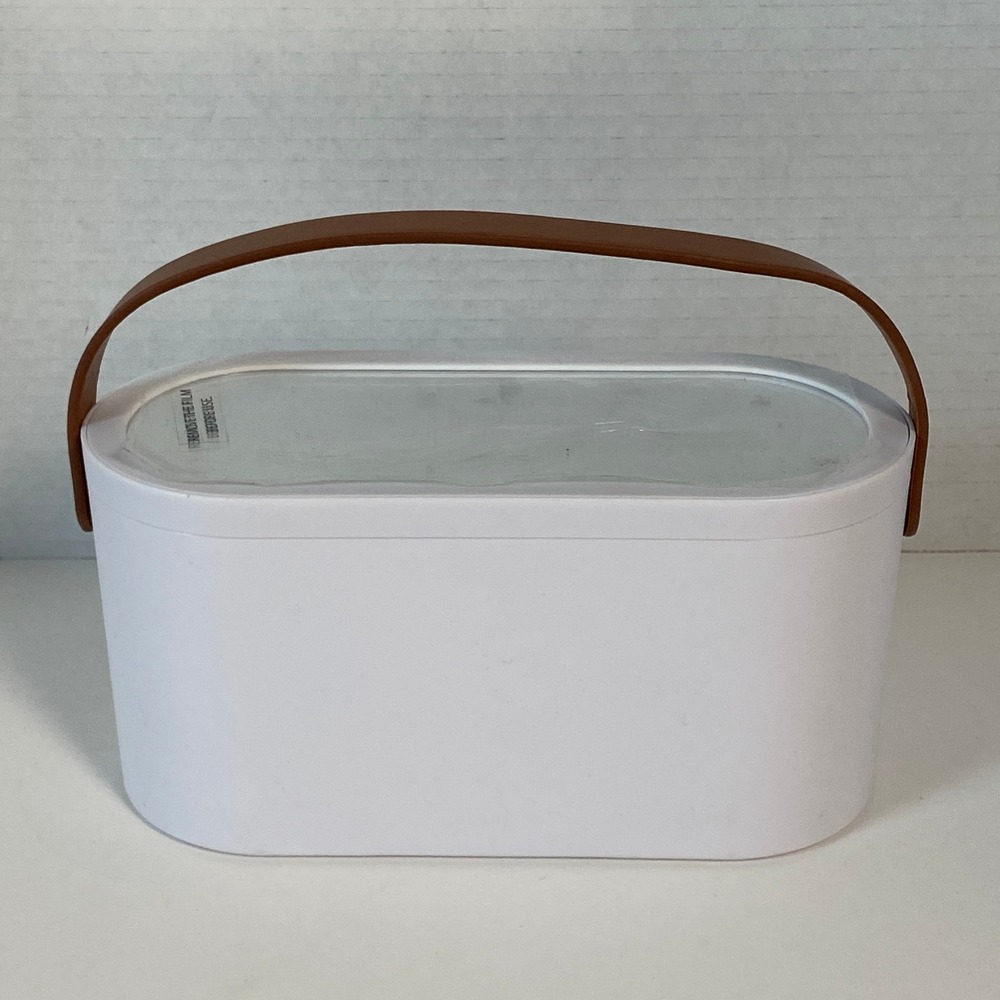 Portable Makeup Organizer Box with Mirror Lid White Vanity Travel Case Storage